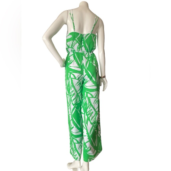 New Lilly Pulitzer Jumpsuit Women Green White Tropical Fully Lined With PocketXS - Picture 10 of 16